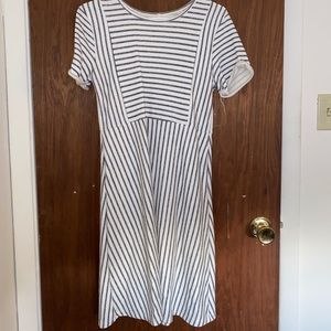 White and heathered grey stripe dress